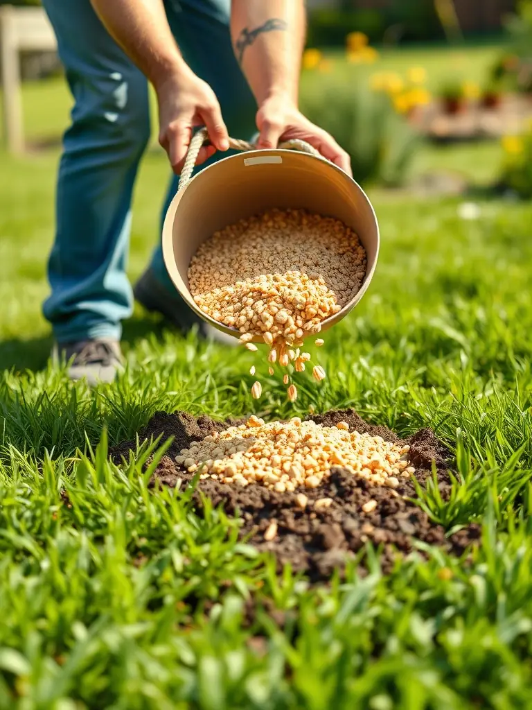 A photo of organic fertilization being applied to a lawn, emphasizing the use of natural and eco-friendly products. The image should highlight the benefits of organic lawn care.