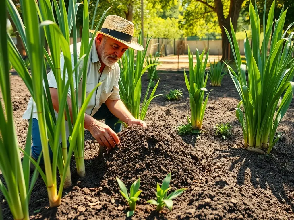 A lush green lawn being fertilized with organic compost, with a focus on natural ingredients, highlighting the benefits of organic fertilization.