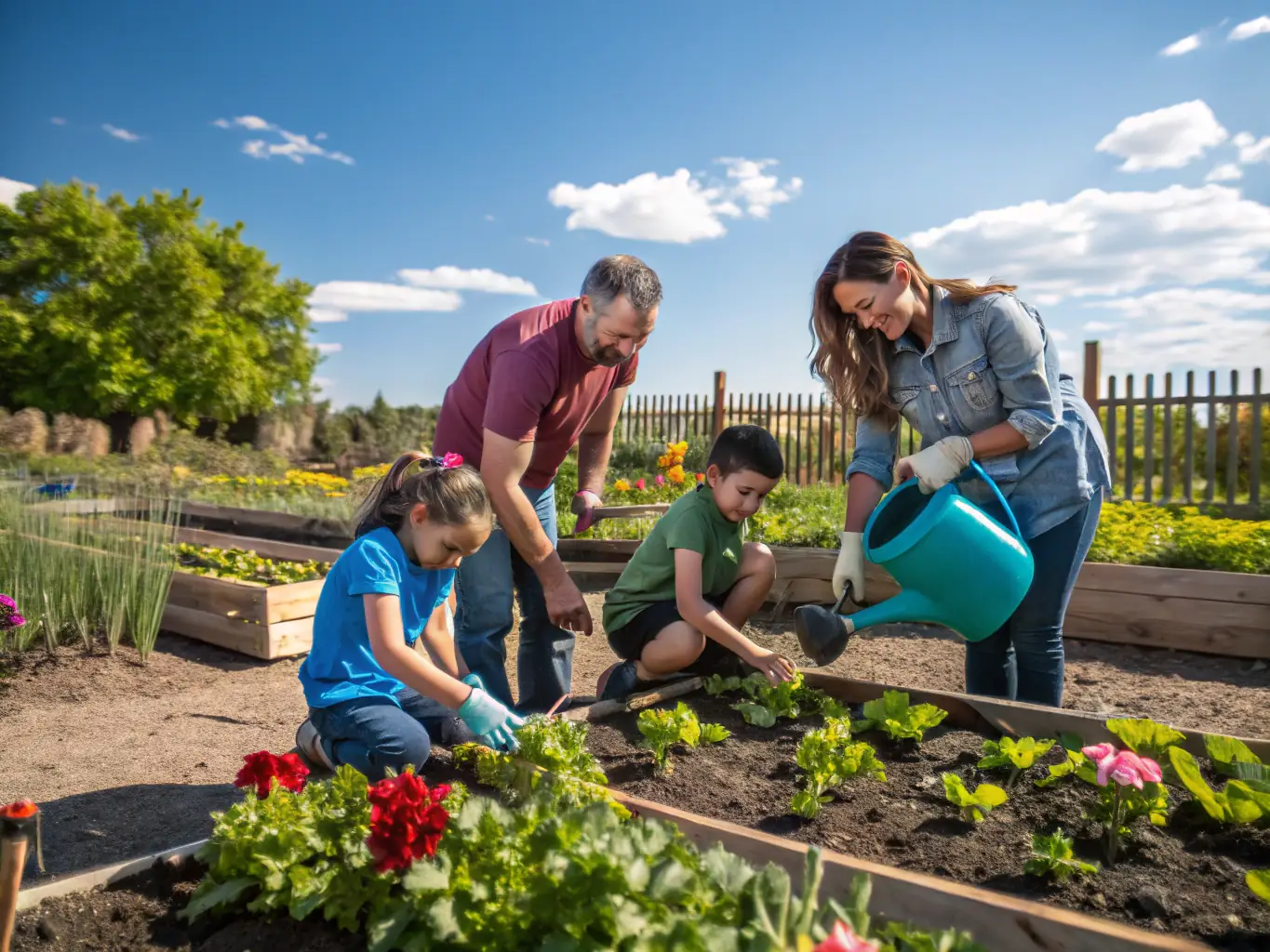 A family-owned team from Green Evolutions LLC working diligently on a lawn, showcasing their dedication and pride in their work.